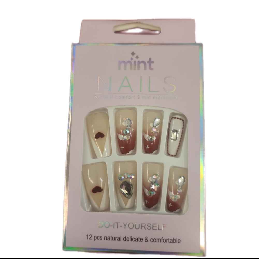 Mint DIY Nail Set with Brown and Silver Accents